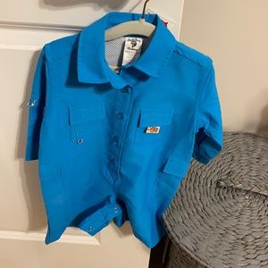 Bull red blue fishing romper